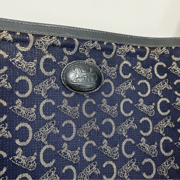 CELINE Clutch Bag C Macadam Blue Logo Carriage Cloth Nylon Leather Purse